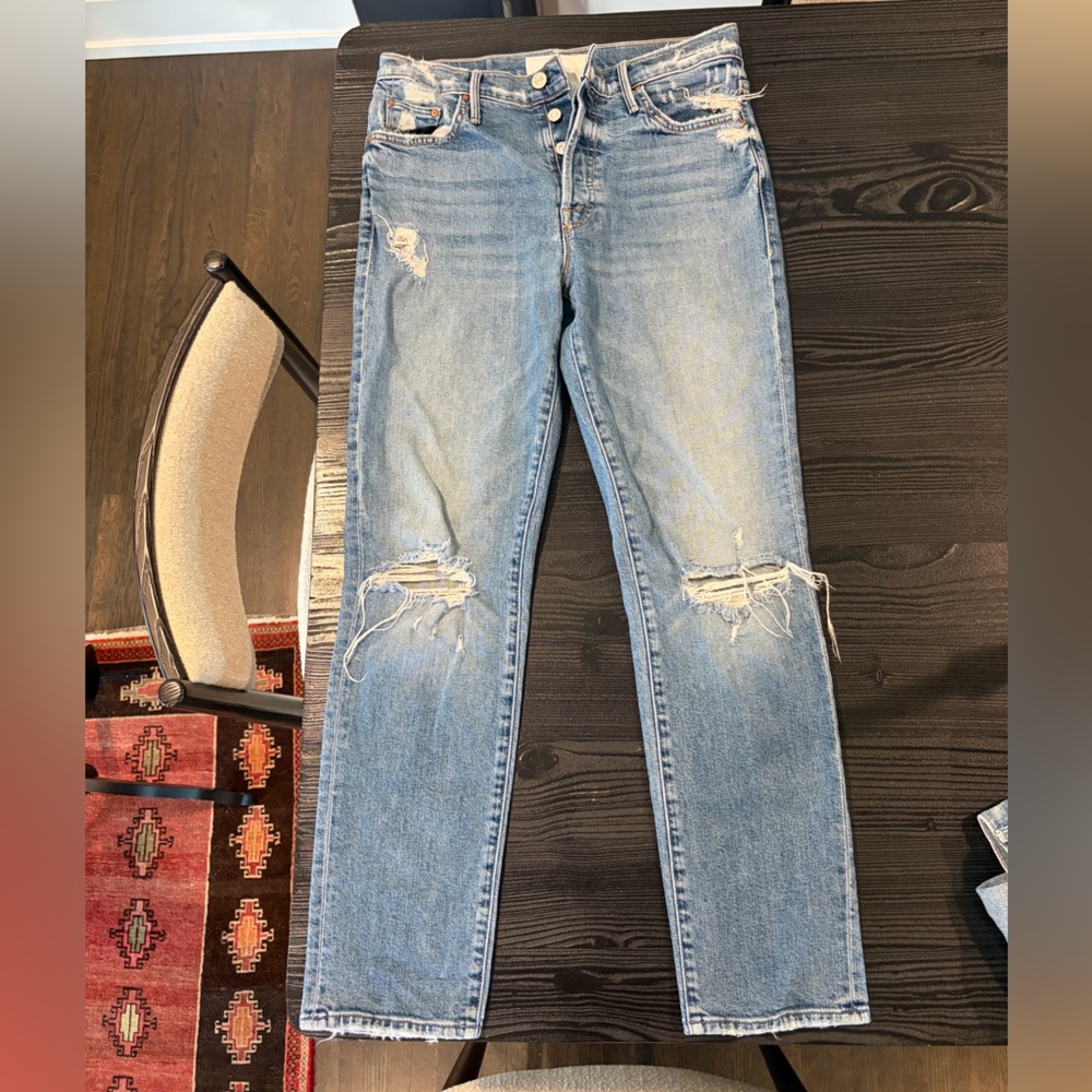 MOTHER Superior Denim Blue Jeans with Copper Accents